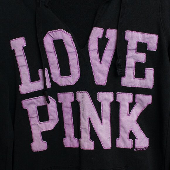 Pink Victorias Secret Hoodie Womens Small Black Love Pink Split Neck Pullover - Picture 4 of 6